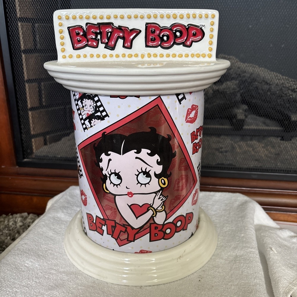 Vandor Betty Boop Metal Canister with Lid Cylinder Kitchen Storage 11in White